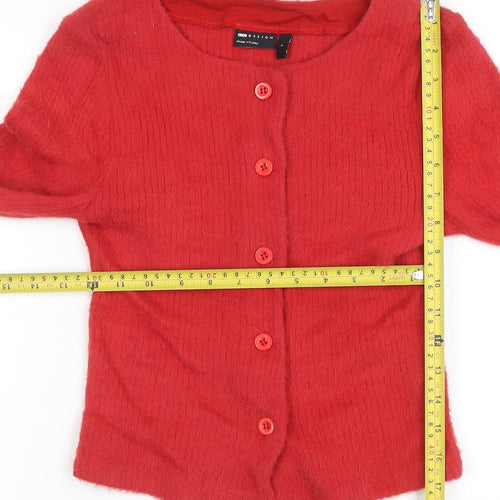 ASOS Women Red Knit Crew Neck Long Sleeve Cardigan S