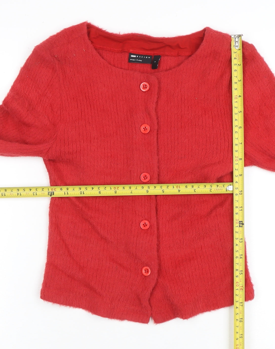 ASOS Women Red Knit Crew Neck Long Sleeve Cardigan S