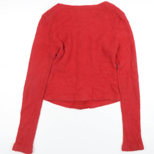 ASOS Women Red Knit Crew Neck Long Sleeve Cardigan S
