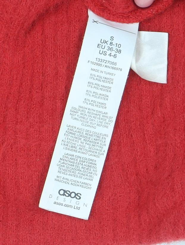 ASOS Women Red Knit Crew Neck Long Sleeve Cardigan S