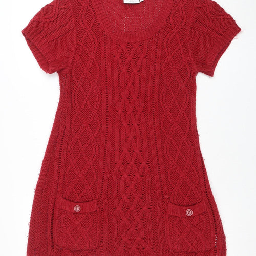 New Look Women Red Knit Jumper Dress Size 12 Short Sleeve