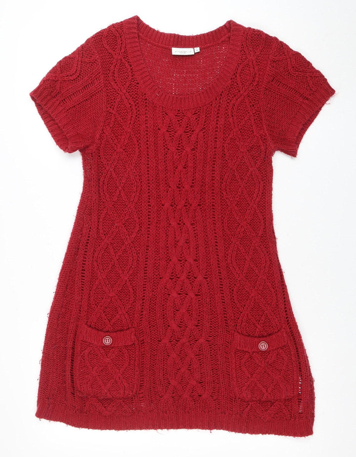 New Look Women Red Knit Jumper Dress Size 12 Short Sleeve