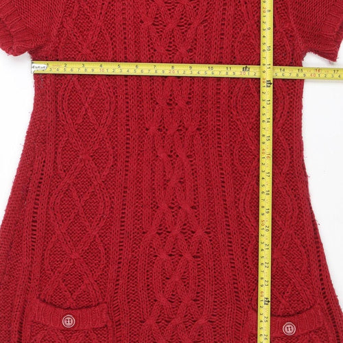New Look Women Red Knit Jumper Dress Size 12 Short Sleeve