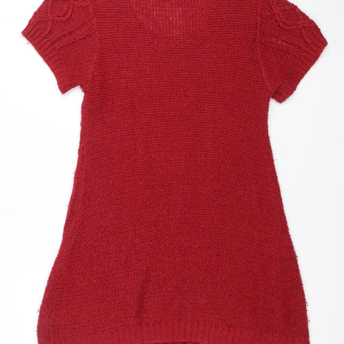 New Look Women Red Knit Jumper Dress Size 12 Short Sleeve