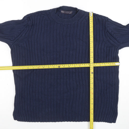 Marks and Spencer Women's Blue Ribbed Cotton Jumper Size 10