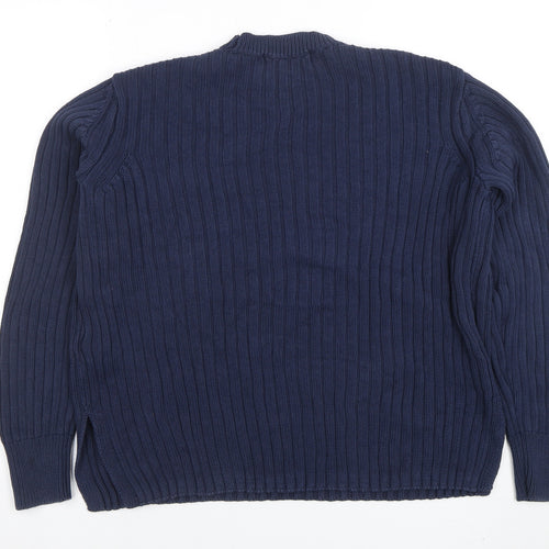 Marks and Spencer Women's Blue Ribbed Cotton Jumper Size 10