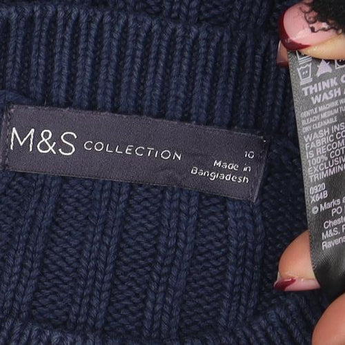 Marks and Spencer Women's Blue Ribbed Cotton Jumper Size 10