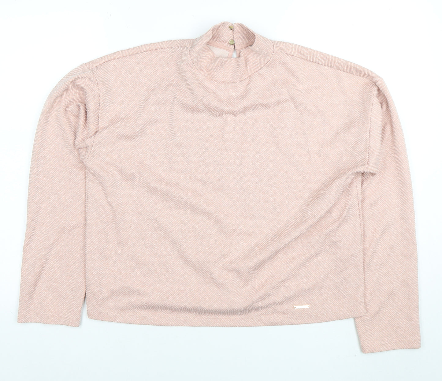 River Island Women Pink Herringbone High Neck Long Sleeve Blouse Size S