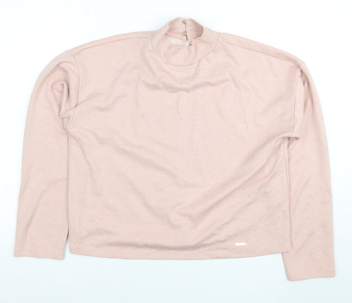 River Island Women Pink Herringbone High Neck Long Sleeve Blouse Size S