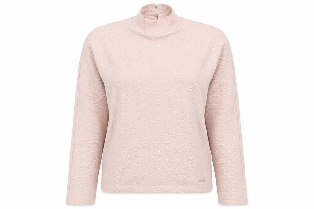 River Island Women Pink Herringbone High Neck Long Sleeve Blouse Size S