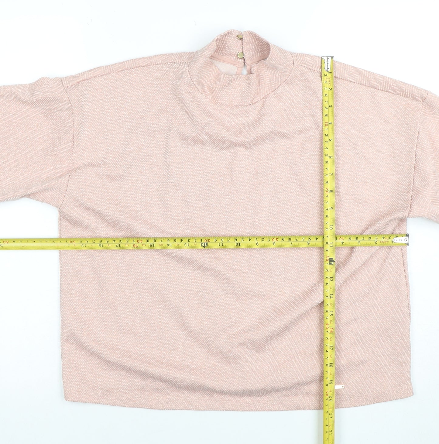 River Island Women Pink Herringbone High Neck Long Sleeve Blouse Size S
