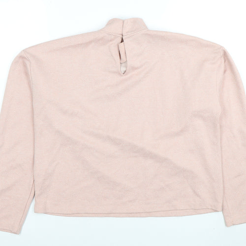 River Island Women Pink Herringbone High Neck Long Sleeve Blouse Size S