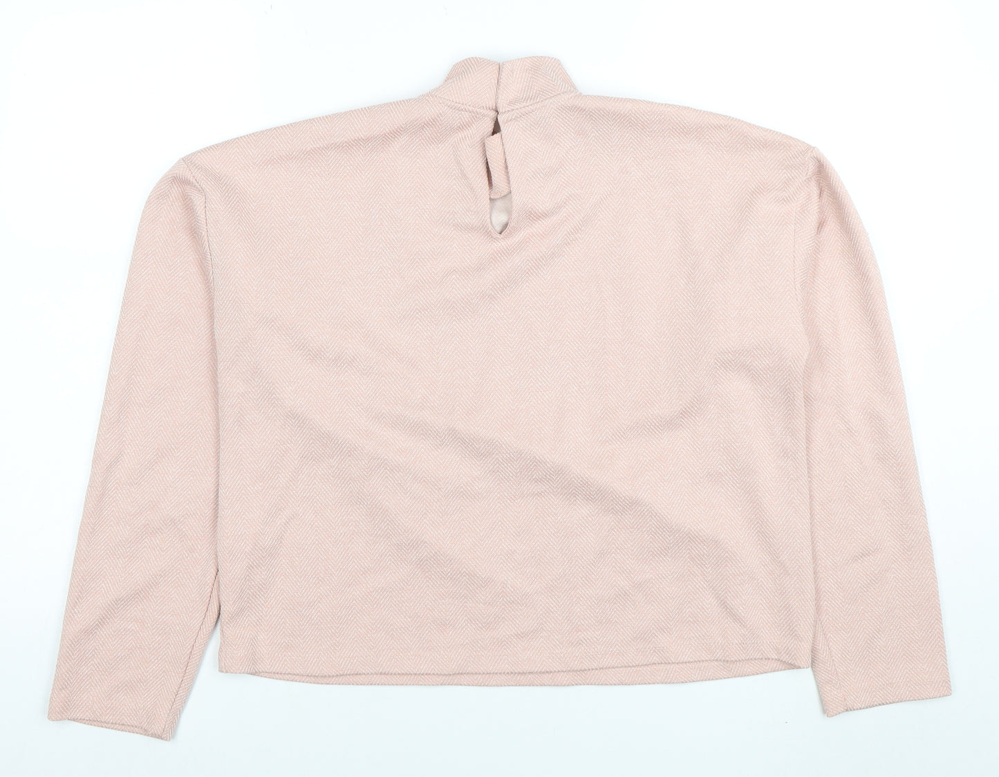 River Island Women Pink Herringbone High Neck Long Sleeve Blouse Size S