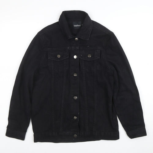 Boohoo Women’s Black Chain Detail Denim Jacket Size 6