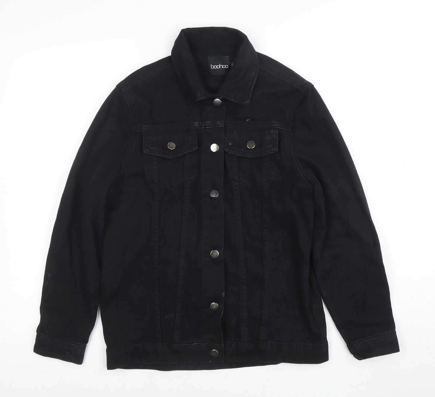 Boohoo Women’s Black Chain Detail Denim Jacket Size 6