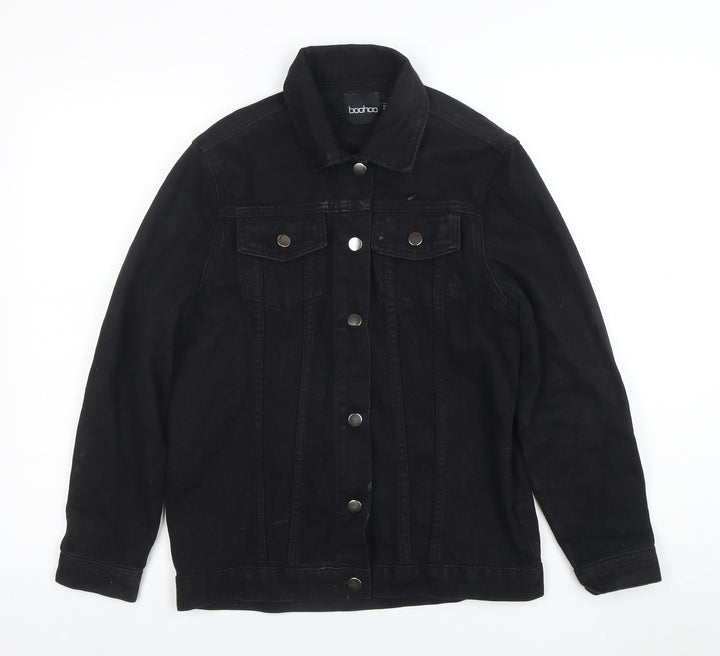 Boohoo Women’s Black Chain Detail Denim Jacket Size 6