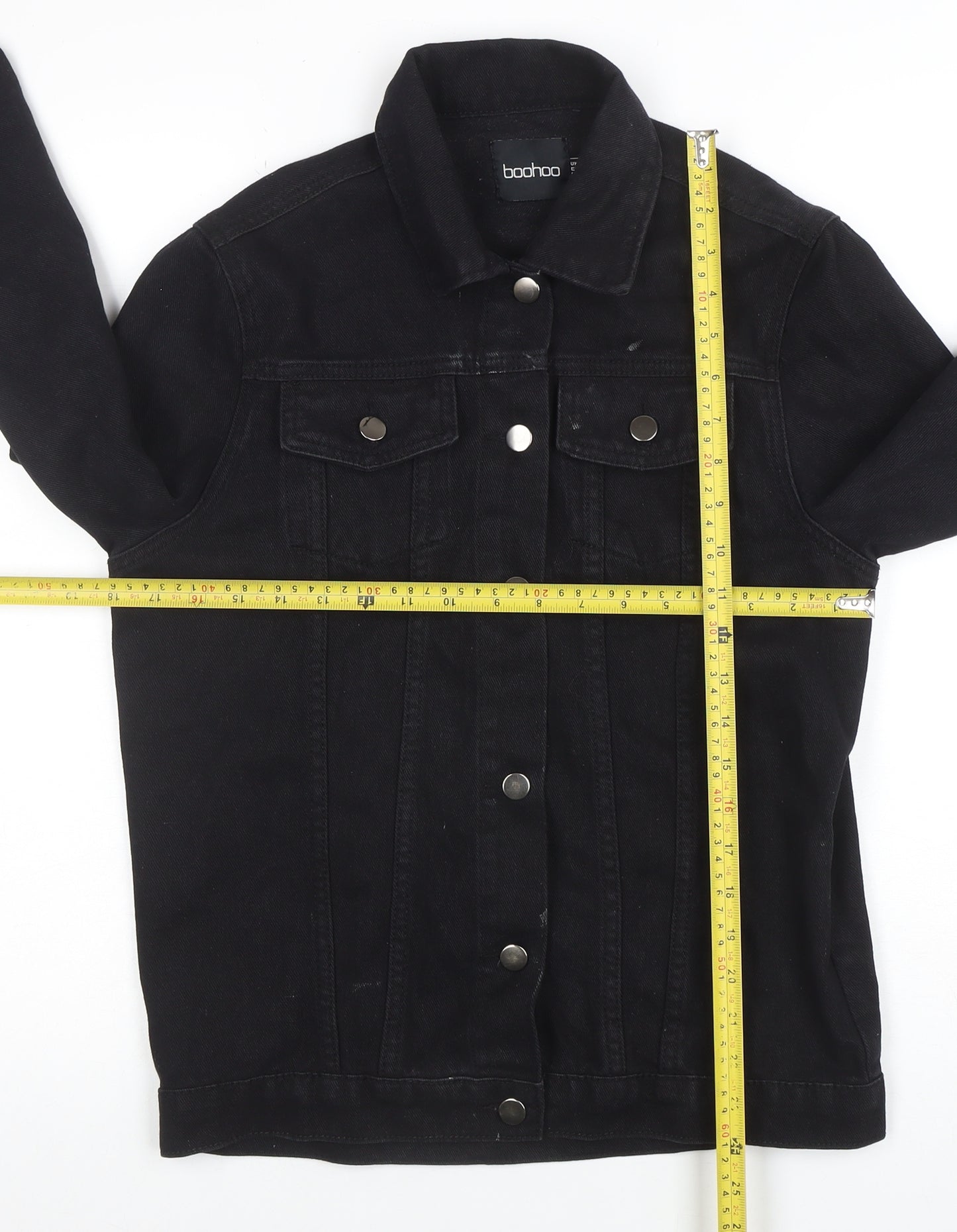 Boohoo Women’s Black Chain Detail Denim Jacket Size 6