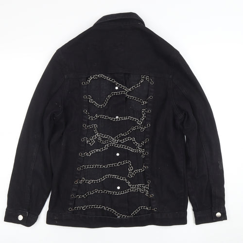 Boohoo Women’s Black Chain Detail Denim Jacket Size 6