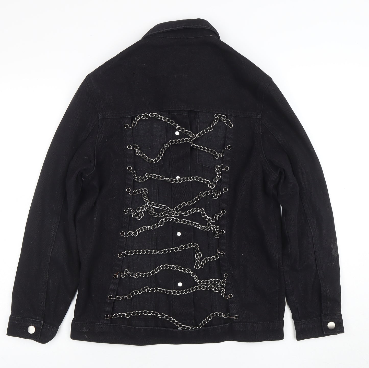 Boohoo Women’s Black Chain Detail Denim Jacket Size 6