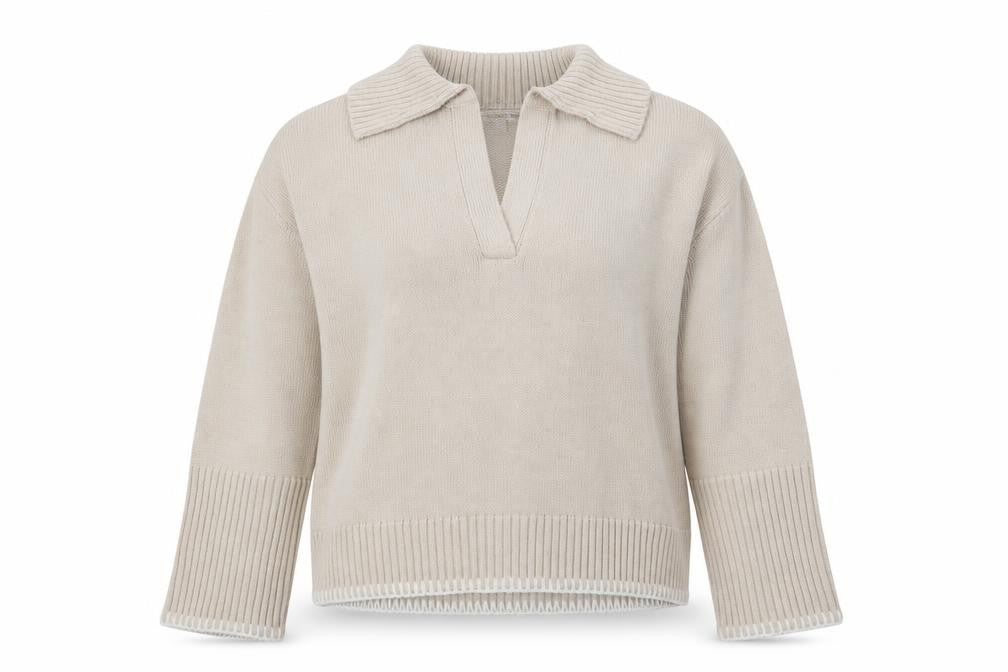 Front view of Forever New Women Beige Collared Knit Henley Jumper, size S