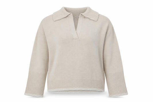 Front view of Forever New Women Beige Collared Knit Henley Jumper, size S