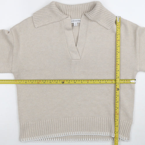 Forever New Women Beige Collared Knit Henley Jumper Size S