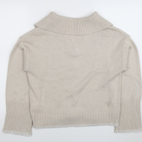 Forever New Women Beige Collared Knit Henley Jumper Size S