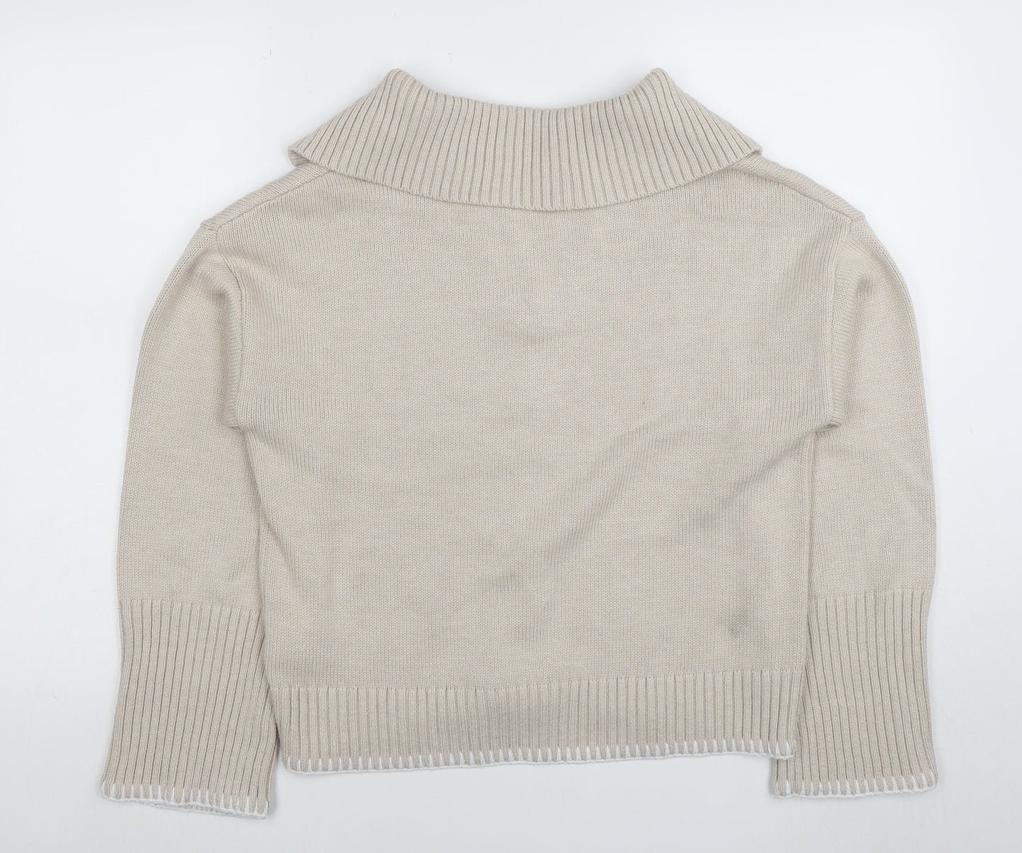 Forever New Women Beige Collared Knit Henley Jumper Size S