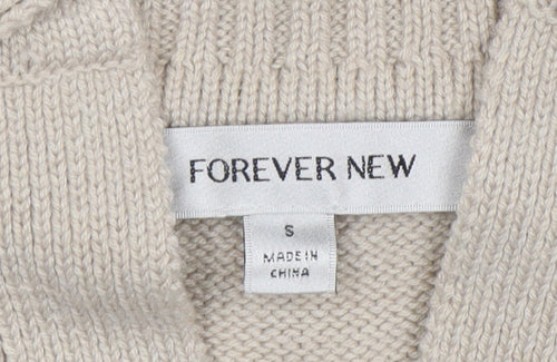 Forever New Women Beige Collared Knit Henley Jumper Size S