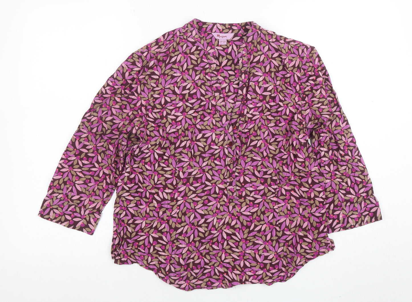 Monsoon Womens Multicoloured Floral Cotton V-Neck Blouse Size 14
