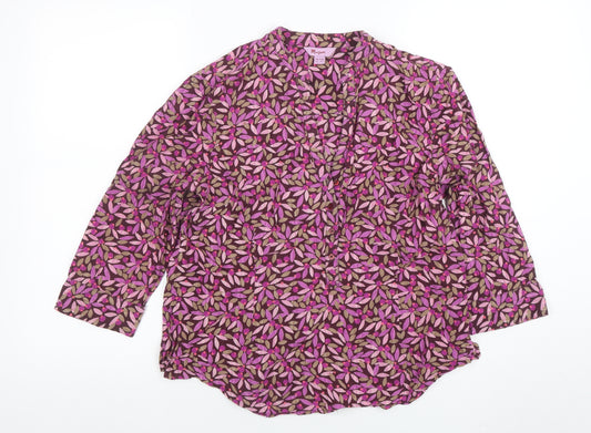 Monsoon Womens Multicoloured Floral Cotton V-Neck Blouse Size 14