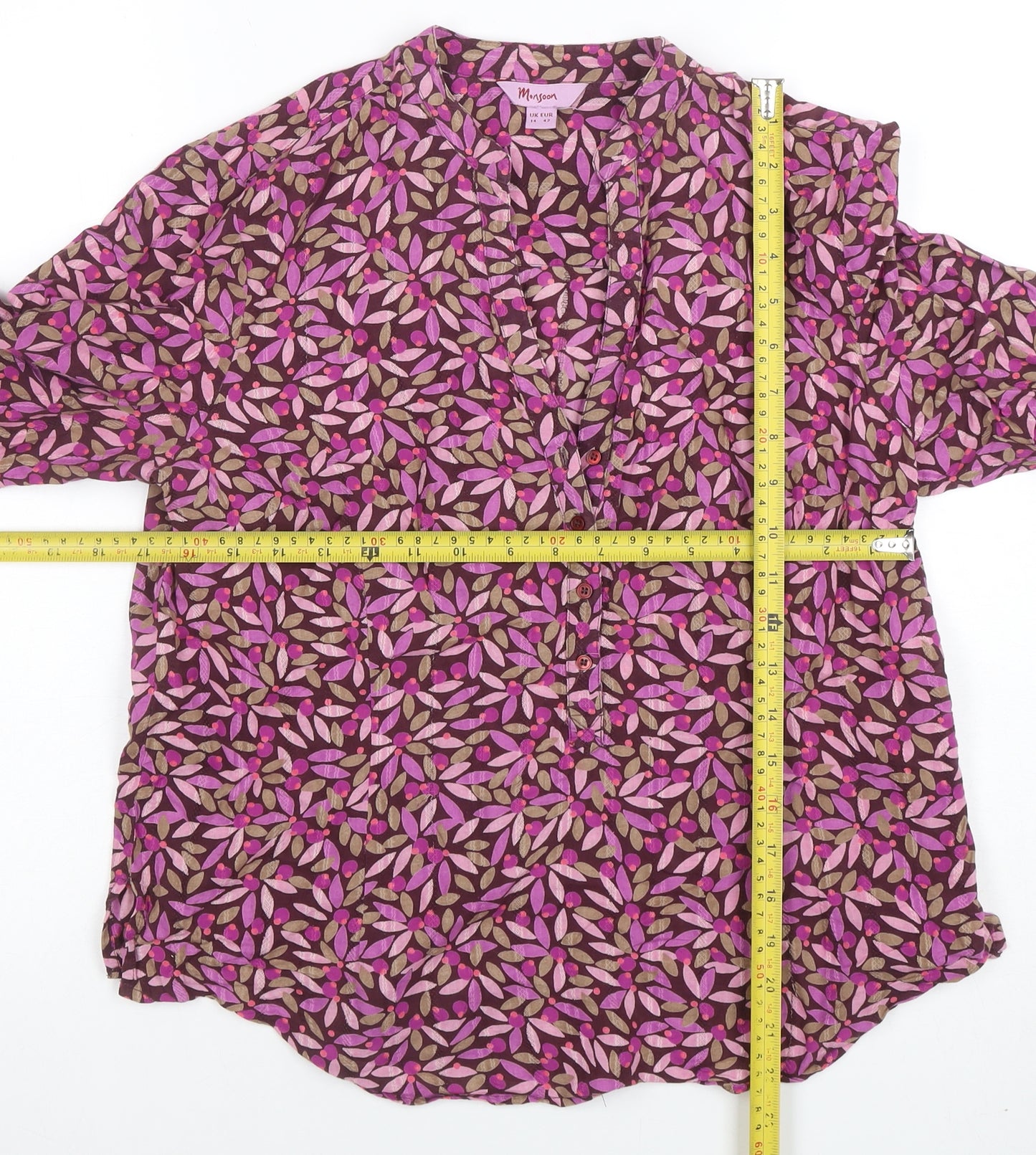 Monsoon Womens Multicoloured Floral Cotton V-Neck Blouse Size 14