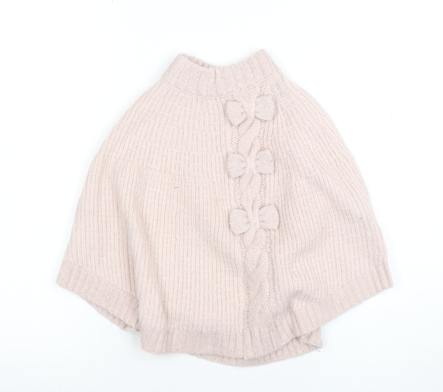 Mille Baby Girls Beige Knit Cape Poncho UK 4-5Y Wool Blend Winter Jumper