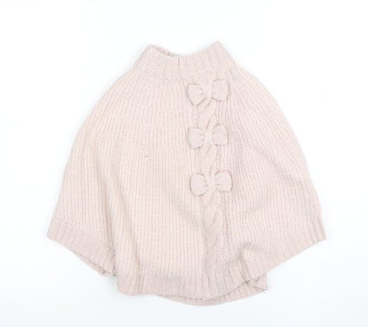 Mille Baby Girls Beige Knit Cape Poncho UK 4-5Y Wool Blend Winter Jumper