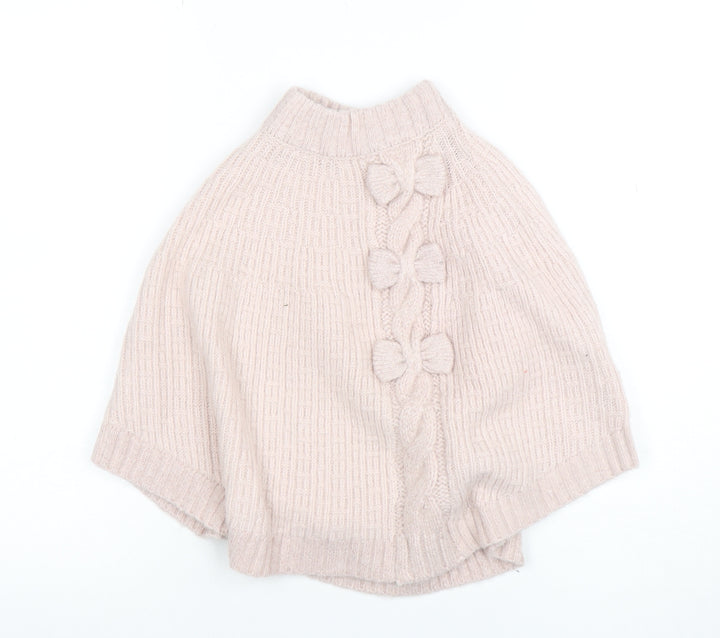 Mille Baby Girls Beige Knit Cape Poncho UK 4-5Y Wool Blend Winter Jumper