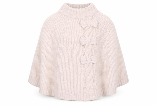 Front view of Mille Baby girls’ beige knit cape poncho uk 4-5y wool blend winter jumper