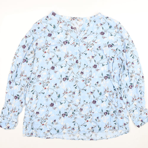 LC Waikiki Women Blue Floral Viscose Long Sleeve Blouse Size 14