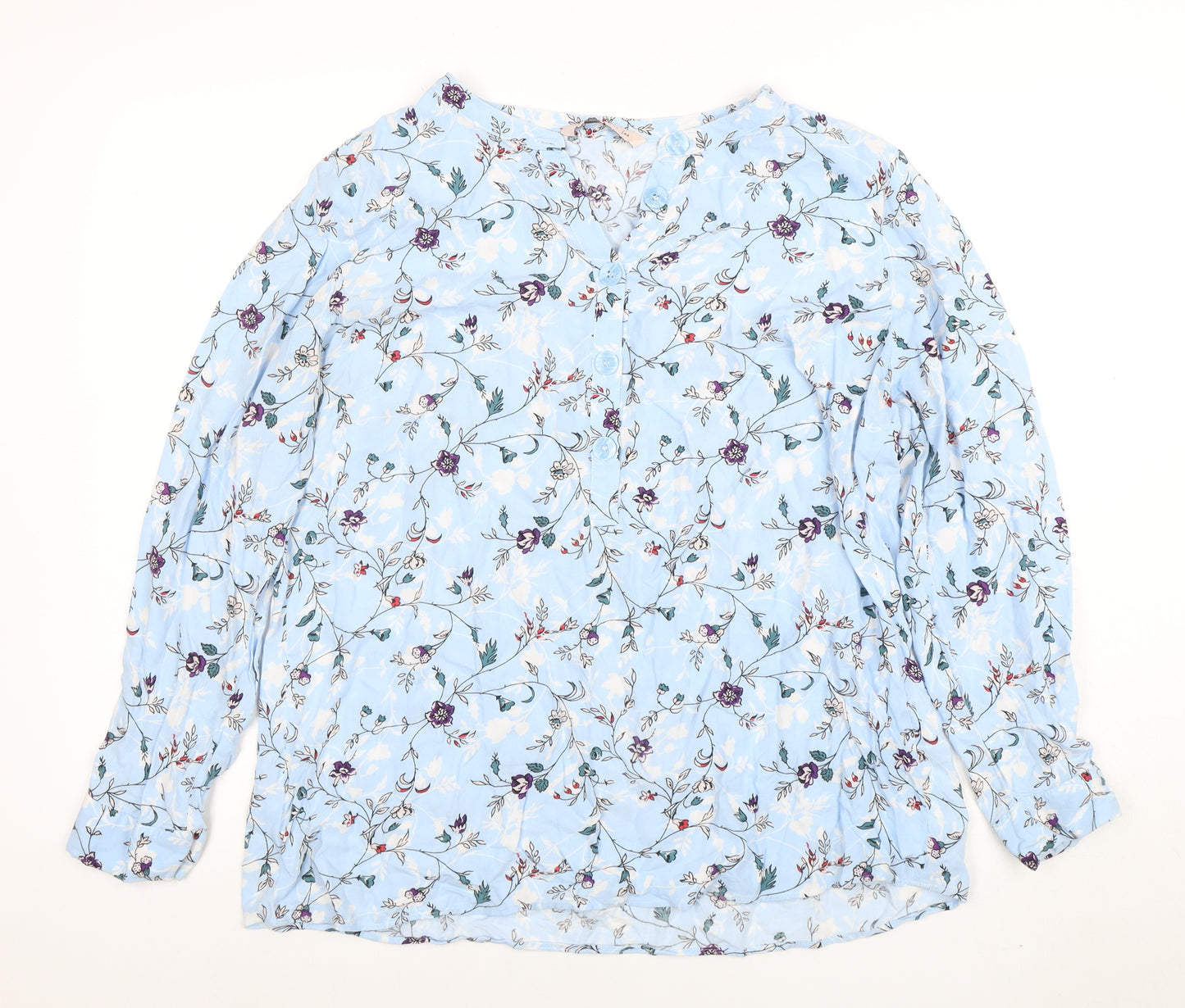 LC Waikiki Women Blue Floral Viscose Long Sleeve Blouse Size 14