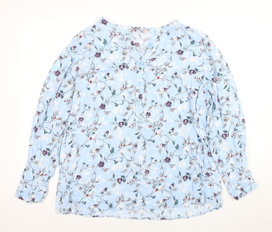 LC Waikiki Women Blue Floral Viscose Long Sleeve Blouse Size 14