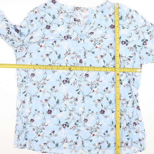 LC Waikiki Women Blue Floral Viscose Long Sleeve Blouse Size 14