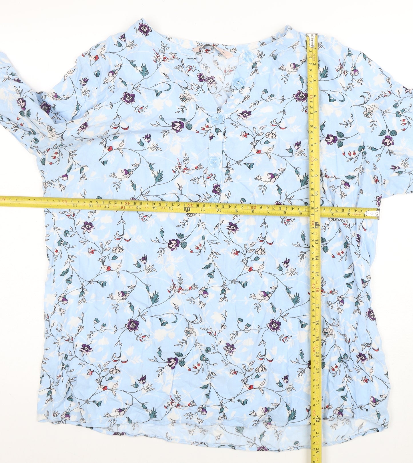 LC Waikiki Women Blue Floral Viscose Long Sleeve Blouse Size 14