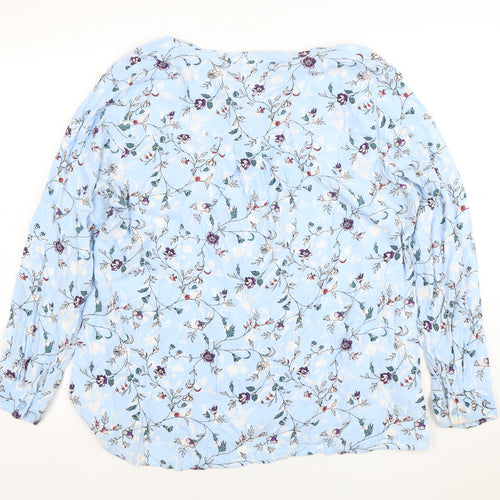 LC Waikiki Women Blue Floral Viscose Long Sleeve Blouse Size 14