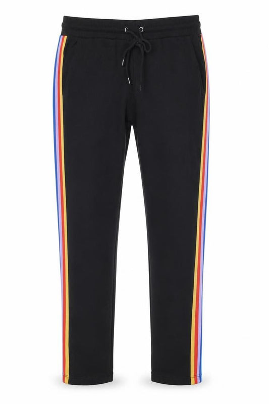 Front view of ASOS Men’s Black Jogger Trousers M with Rainbow Side Stripe