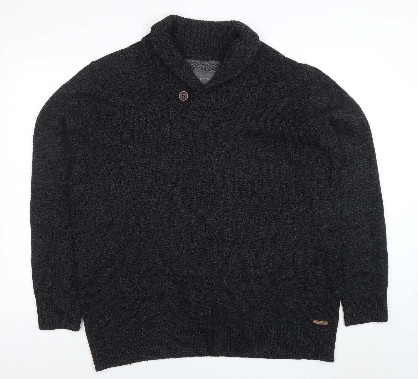 Rocha John Rocha Men's Grey Wool Blend Shawl Neck Jumper XL