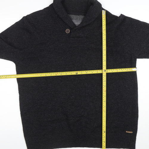 Rocha John Rocha Men's Grey Wool Blend Shawl Neck Jumper XL