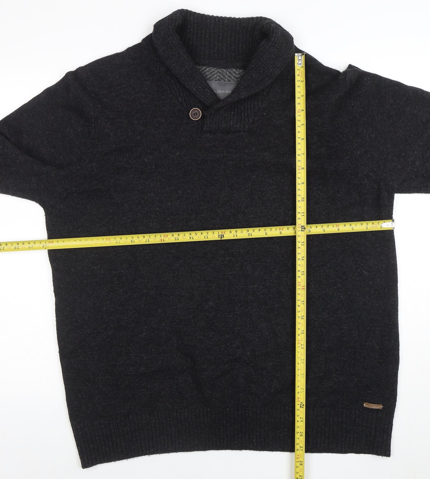 Rocha John Rocha Men's Grey Wool Blend Shawl Neck Jumper XL