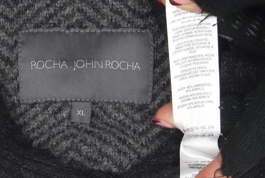 Rocha John Rocha Men's Grey Wool Blend Shawl Neck Jumper XL