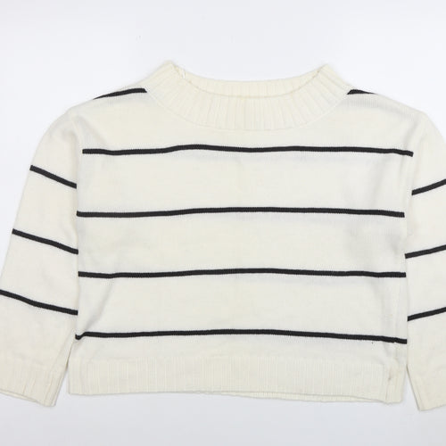 H&M Women’s White Striped Wool Blend Crew Neck Pullover Jumper Size M
