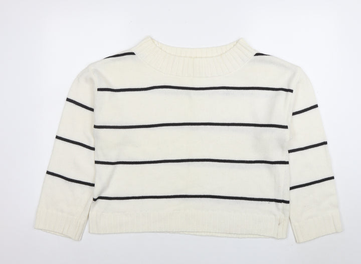 H&M Women’s White Striped Wool Blend Crew Neck Pullover Jumper Size M