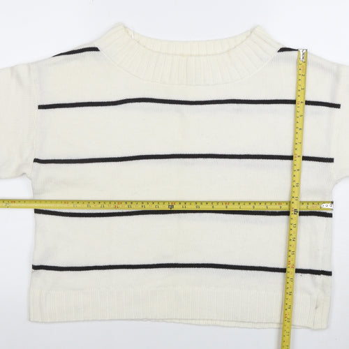 H&M Women’s White Striped Wool Blend Crew Neck Pullover Jumper Size M